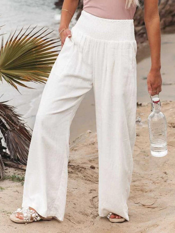 Foridol Άνοιξη Καλοκαίρι Βαμβακερό Γυναικείο Παντελόνι Τσέπες Μασίφ casual λευκό φαρδύ πόδι Γυναικείο λευκό μακρύ παντελόνι χακί 2024