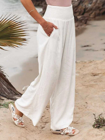 Foridol Άνοιξη Καλοκαίρι Βαμβακερό Γυναικείο Παντελόνι Τσέπες Μασίφ casual λευκό φαρδύ πόδι Γυναικείο λευκό μακρύ παντελόνι χακί 2024