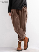 2023 ZANZEA Vintage pantaloni de catifea pentru femei, toamnă, pantaloni lungi, ocazional, cu talie elastică, pantaloni largi, Palazzo, femei șic, napi