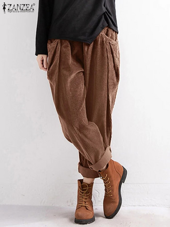 2023 ZANZEA Vintage γυναικείο κοτλέ παντελόνι Φθινοπωρινό μακρύ παντελόνι Casual ελαστική μέση φαρδιά Pantalon Palazzo Γυναικείο κομψό γογγύλι