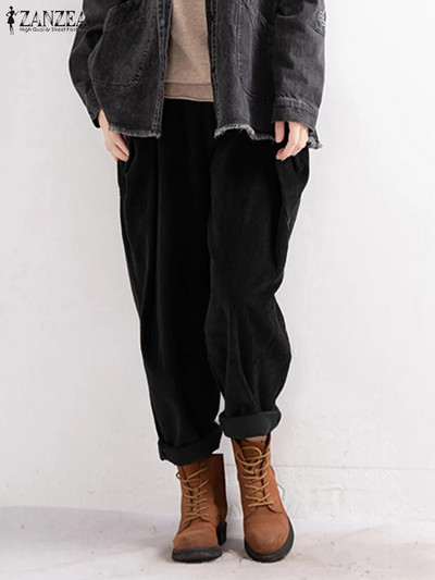 2023 ZANZEA Vintage pantaloni de catifea pentru femei, toamnă, pantaloni lungi, ocazional, cu talie elastică, pantaloni largi, Palazzo, femei șic, napi