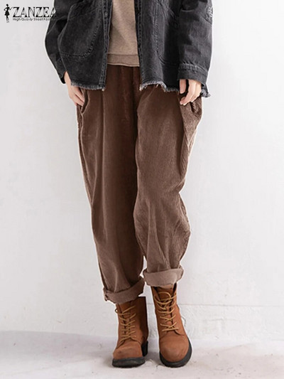 2023 ZANZEA Vintage pantaloni de catifea pentru femei, toamnă, pantaloni lungi, ocazional, cu talie elastică, pantaloni largi, Palazzo, femei șic, napi