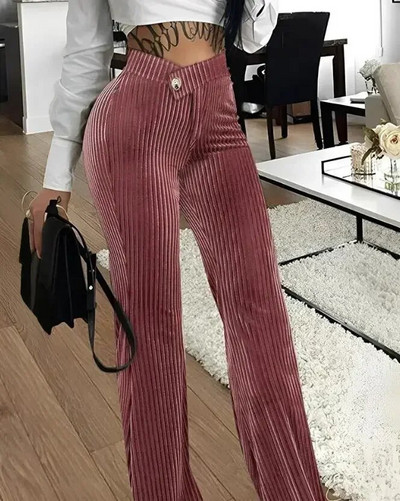 Γυναικεία παντελόνια Καλοκαιρινή μόδα 2023 Κομψή επικάλυψη Μέση Κοτλέ Εργασία Απλό ψηλόμεσο μακριά ίσια ποδαράκια Παντελόνι γραφείου Lady