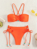 Seksi bikini set visokog struka, ženski 2023, jednobojni narančasti, izdubljeni biseri, Push Up mikro kupaći kostim, ljetni kupaći kostim, kupaći kostim na vezanje
