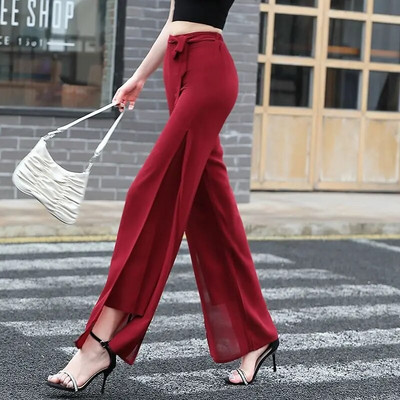 Pantaloni de damă Flare, șifon de mătase, satin, cu volan, îmbrăcăminte din plasă, din tul transparent, pantaloni pentru femei, mărime unică, vara anilor 90 G Xxl