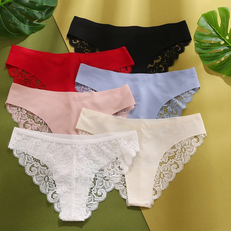 Seksualios nėriniuotos moteriškos kelnaitės permatomos besiūlės moteriškos apatinės kelnaitės žemu juosmeniu elastingos kelnaitės moterims Ledinio šilko minkštas apatinis trikotažas