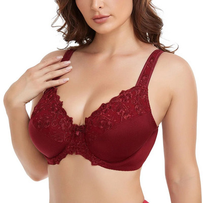 Σουτιέν Γυναικεία Κέντημα Plus Size Δαντελένια σουτιέν Full Cup Large Cup Minimizer Γυναικείο σουτιέν χωρίς επένδυση Underwire DEFGHIJ