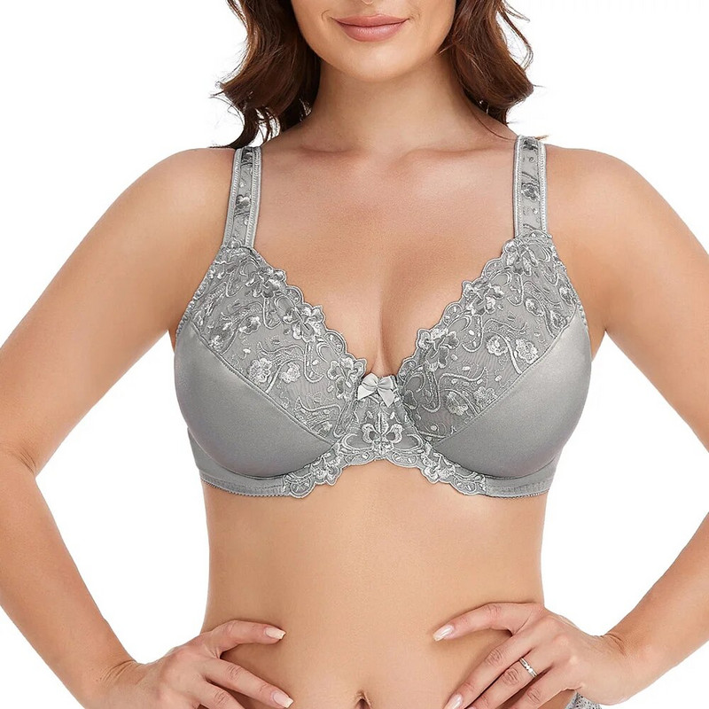 Σουτιέν Γυναικεία Κέντημα Plus Size Δαντελένια σουτιέν Full Cup Large Cup Minimizer Γυναικείο σουτιέν χωρίς επένδυση Underwire DEFGHIJ