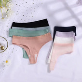 Chiloți cu șnur din bumbac Chiloți sexy pentru femei, fără sudură, cu nervuri în formă de T, Tanga de damă, Culoare uni, Slip bikini cu talie joasă M-XXL