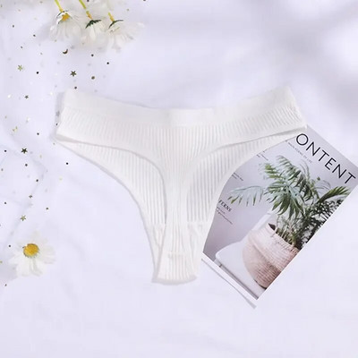 Chiloți cu șnur din bumbac Chiloți sexy pentru femei, fără sudură, cu nervuri în formă de T, Tanga de damă, Culoare uni, Slip bikini cu talie joasă M-XXL
