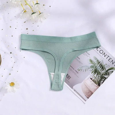 Chiloți cu șnur din bumbac Chiloți sexy pentru femei, fără sudură, cu nervuri în formă de T, Tanga de damă, Culoare uni, Slip bikini cu talie joasă M-XXL