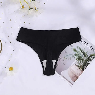 Chiloți cu șnur din bumbac Chiloți sexy pentru femei, fără sudură, cu nervuri în formă de T, Tanga de damă, Culoare uni, Slip bikini cu talie joasă M-XXL