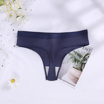 Chiloți cu șnur din bumbac Chiloți sexy pentru femei, fără sudură, cu nervuri în formă de T, Tanga de damă, Culoare uni, Slip bikini cu talie joasă M-XXL