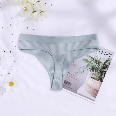 Chiloți cu șnur din bumbac Chiloți sexy pentru femei, fără sudură, cu nervuri în formă de T, Tanga de damă, Culoare uni, Slip bikini cu talie joasă M-XXL