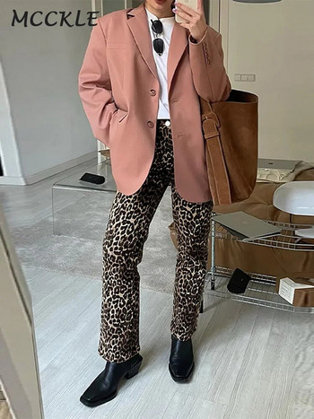 Дънки с леопардов принт Панталони Дамски елегантни тънки панталони тип молив с цип и копчета 2024 Пролетни нови дамски дрехи за пътуващи до работното място Връхни дрехи