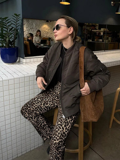 Pantaloni de blugi cu imprimeu leopard pentru femei, eleganti, subțiri, cu fermoar, pantaloni creion, primăvară 2024, haine pentru navetiști, îmbrăcăminte de exterior