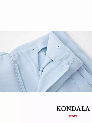 KONDALA Γυναικεία γαλάζια κομψά ρούχα γραφείου ίσιο παντελόνι Vintage ψηλόμεσο φερμουάρ Fly Γυναικείο παντελόνι μόδας 2024