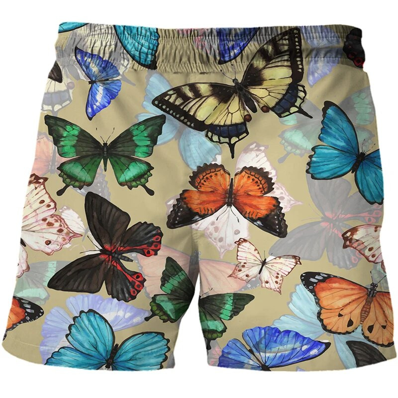 Καλοκαιρινό ανδρικό σορτς με μοτίβο πεταλούδας Τρισδιάστατο σορτς για σέρφινγκ τύπωμα Beach Short ανδρικό καθημερινό αθλητικό παντελόνι Quick Dry Μαγιό παραλίας