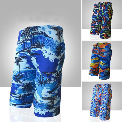 Professional Men`s Swimming Trunks Shorts Long To Knee Competitive Swim Training Swimsuit Men Pant Quick dry Printed Plus Size