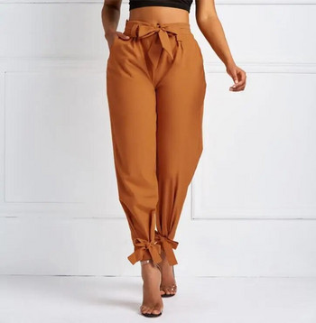 Нов летен продукт, нови едноцветни свободни панталони с талия, дамски ежедневни панталони + колан