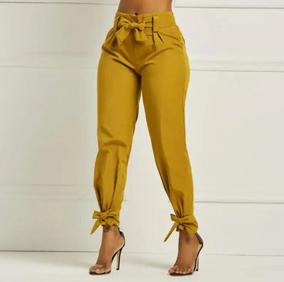 Нов летен продукт, нови едноцветни свободни панталони с талия, дамски ежедневни панталони + колан