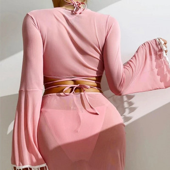 Комплект бикини с връзки от 4 части Дамски секси бански костюм с пола Бански костюм Дамски Push Up бикини бански костюм
