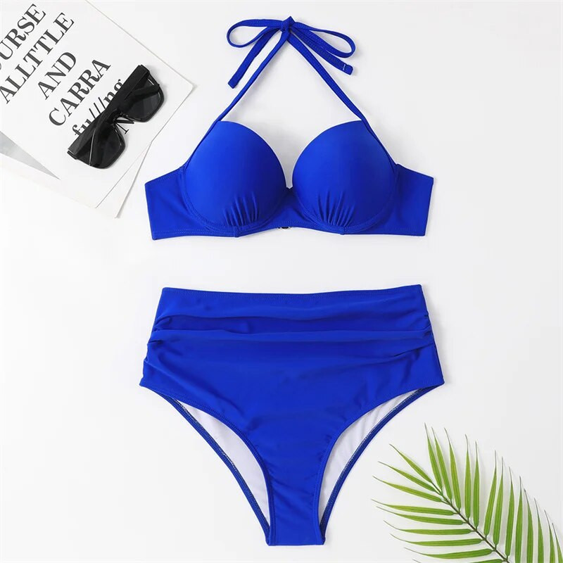 Καλοκαιρινό σετ μπικίνι ψηλόμεσο Γυναικείο γυναικείο μαγιό με λουράκια
