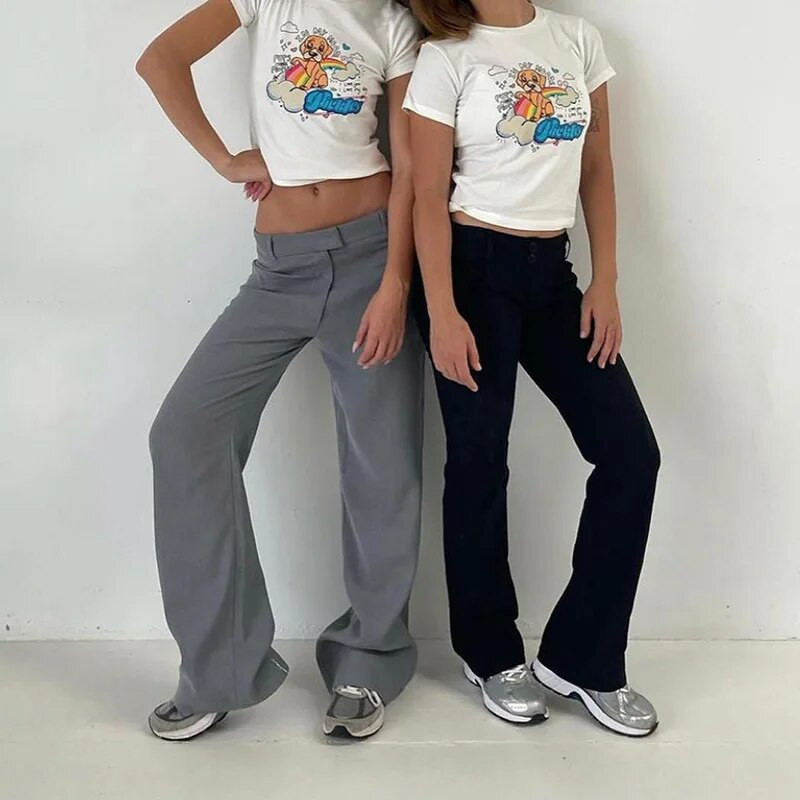 Ulična odjeća Ležerne ravne crne hlače širokih nogavica Ženske Y2K hlače niskog struka Ženske retro jednobojne uske ženske hlače Pantalon 20466