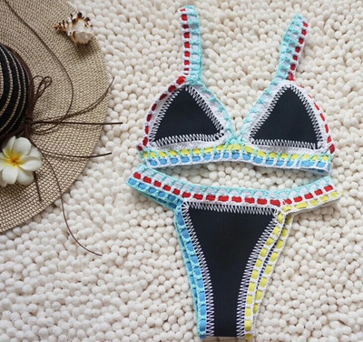 Bikini croșetat 2022, tricot manual, mozaic, reversibil, 2 piese, costum de baie brazilian, costum de baie, 2 piese