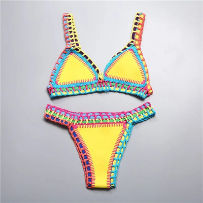 Bikini croșetat 2022, tricot manual, mozaic, reversibil, 2 piese, costum de baie brazilian, costum de baie, 2 piese