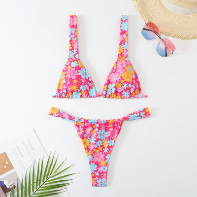 Prekrasan bikini set s cvjetnim printom Ženski dvodijelni kupaći kostim niskog struka 2024. Seksi kupaći kostim s tangama Ljetni kupaći kostim za odmor na plaži Novo