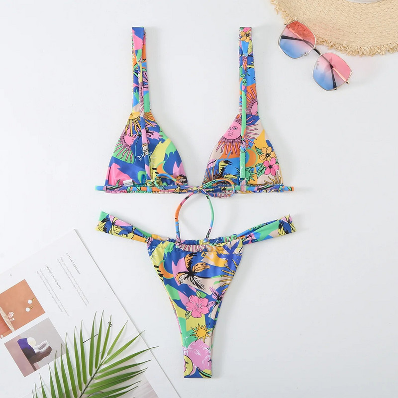 Prekrasan bikini set s cvjetnim printom Ženski dvodijelni kupaći kostim niskog struka 2024. Seksi kupaći kostim s tangama Ljetni kupaći kostim za odmor na plaži Novo