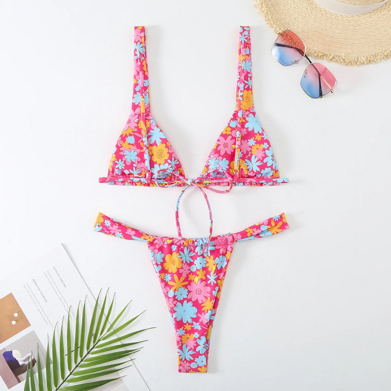 Prekrasan bikini set s cvjetnim printom Ženski dvodijelni kupaći kostim niskog struka 2024. Seksi kupaći kostim s tangama Ljetni kupaći kostim za odmor na plaži Novo