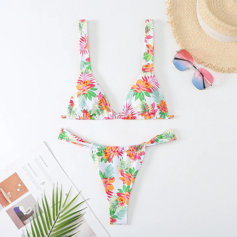 Prekrasan bikini set s cvjetnim printom Ženski dvodijelni kupaći kostim niskog struka 2024. Seksi kupaći kostim s tangama Ljetni kupaći kostim za odmor na plaži Novo