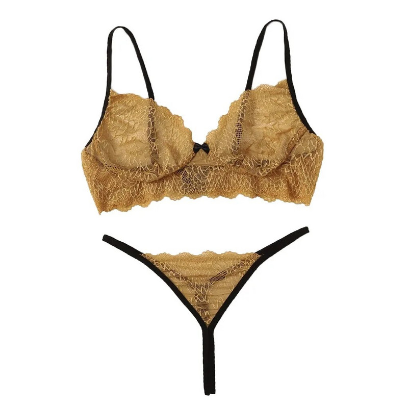 Szexi Lingerine Outfit Női Csipke fehérnemű Vezeték nélküli fehérnemű Szexi csípős melltartó vékony könnyű szexi tanga G-string szett