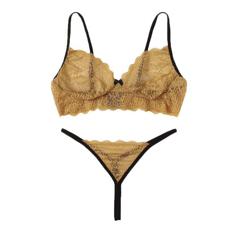 Szexi Lingerine Outfit Női Csipke fehérnemű Vezeték nélküli fehérnemű Szexi csípős melltartó vékony könnyű szexi tanga G-string szett