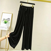 Plus Size 6XL 150kg Pantaloni lați pentru femei Vară Pantaloni subțiri, negri, gri, cu talie înaltă, lungi, largi, pantaloni mari, moi