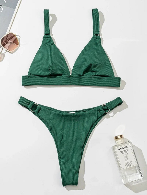 2024. aasta uus seksikas kõrge sääre lõikega soonikuga naiste ujumistrikoo päitsetega Brasiilia bikiinid naiste ujumisriided Push Up bikiinikomplekt, rõngastega ujumiskostüüm