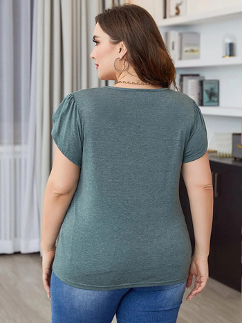 Γυναικεία μπλουζάκια με κοντό πέταλο κοντό μανίκι μονόχρωμο V με λαιμόκοψη Πλεκτό μπλουζάκι μεγάλου μεγέθους Καλοκαιρινό φθινόπωρο Άνοιξη casual ρούχα