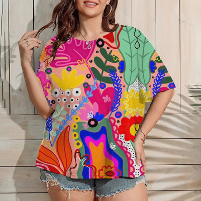 Ženska majica velikih veličina 2023. Zabavna ženska odjeća s printom grafita, modna ljetna majica kratkih rukava, ležerna majica s O-izrezom, ženski pulover