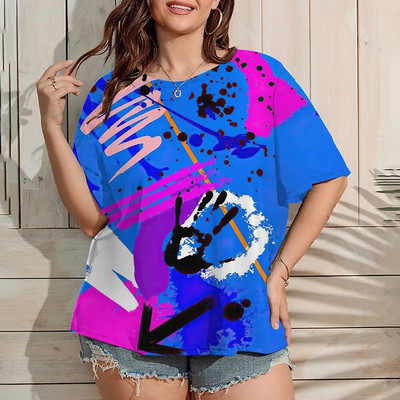 Ženska majica velikih veličina 2023. Zabavna ženska odjeća s printom grafita, modna ljetna majica kratkih rukava, ležerna majica s O-izrezom, ženski pulover