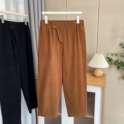 Rudens 100 kg Paprasto dizaino aukštu juosmeniu skalbtos medvilninės haremo kelnės plius dydžio moteriškos laisvalaikio apačios iki kulkšnies
