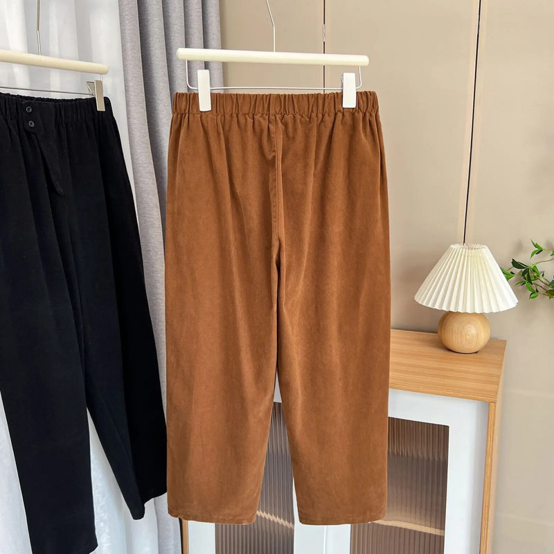 Rudens 100 kg Paprasto dizaino aukštu juosmeniu skalbtos medvilninės haremo kelnės plius dydžio moteriškos laisvalaikio apačios iki kulkšnies
