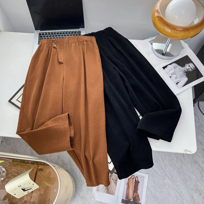 Rudens 100 kg Paprasto dizaino aukštu juosmeniu skalbtos medvilninės haremo kelnės plius dydžio moteriškos laisvalaikio apačios iki kulkšnies