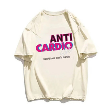 Тениска Anti Cardio Club Gym Plus Size Дамско облекло Life Sayings Буква Памучна тениска Дамско/мъжко облекло Упражнения Фитнес екипи