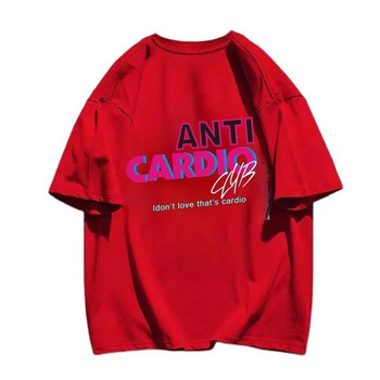 Тениска Anti Cardio Club Gym Plus Size Дамско облекло Life Sayings Буква Памучна тениска Дамско/мъжко облекло Упражнения Фитнес екипи