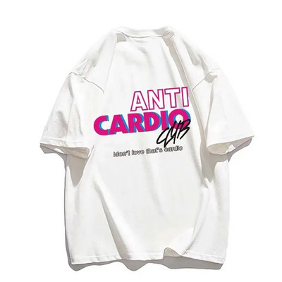 Anti Cardio Club Majica s kratkim rukavima za teretanu Ženska odjeća velikih veličina Životne izreke Pamučna majica s slovom Ženska/muška odjeća Odjeća za vježbanje Fitness