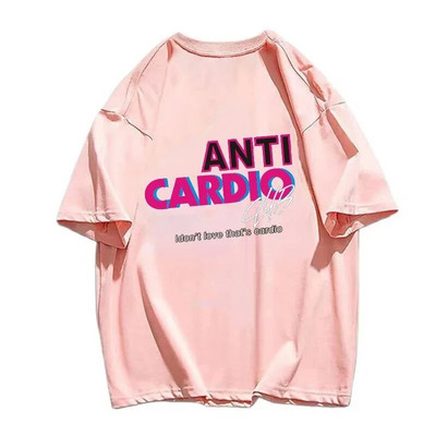 Anti Cardio Club Majica s kratkim rukavima za teretanu Ženska odjeća velikih veličina Životne izreke Pamučna majica s slovom Ženska/muška odjeća Odjeća za vježbanje Fitness