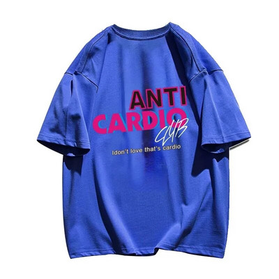 Anti Cardio Club Majica s kratkim rukavima za teretanu Ženska odjeća velikih veličina Životne izreke Pamučna majica s slovom Ženska/muška odjeća Odjeća za vježbanje Fitness