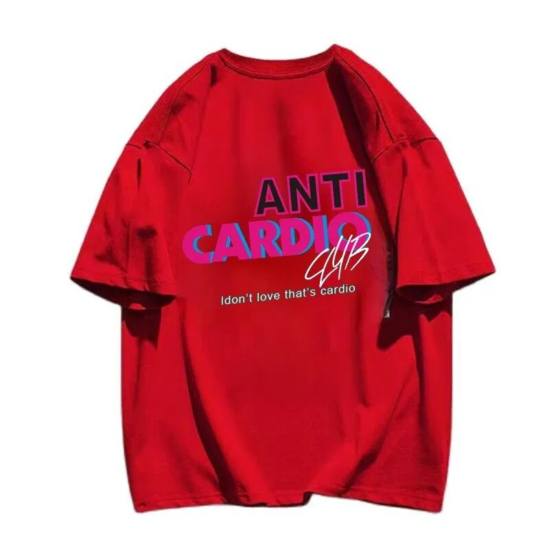 Anti Cardio Club Majica s kratkim rukavima za teretanu Ženska odjeća velikih veličina Životne izreke Pamučna majica s slovom Ženska/muška odjeća Odjeća za vježbanje Fitness